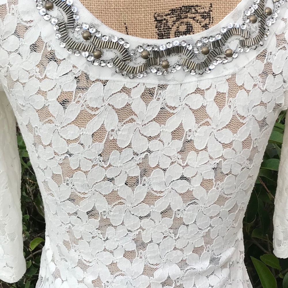 🌿❣️Free People Lace Silver Detailed Sheer Sweater